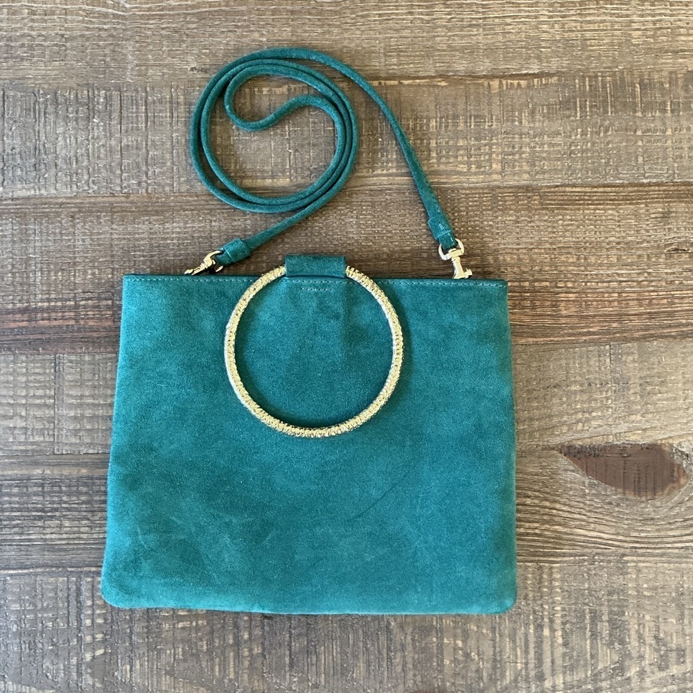 Thacker Le Pouch Leather Bag with Hammered Gold Ring Handles or Crossbody - Picture 10 of 11